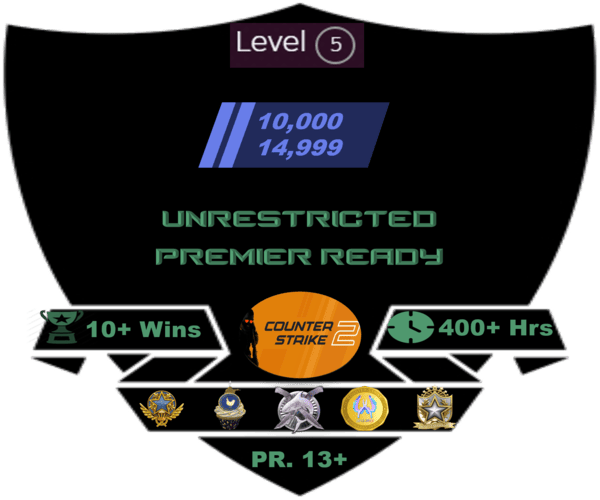 Buy CS2 accounts with 2 medals and rating of 10-15k with 3 coins
